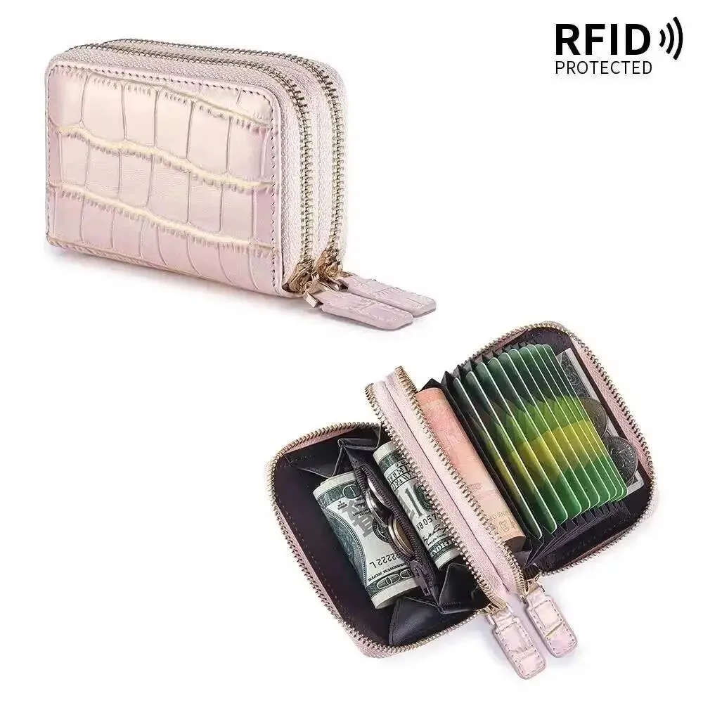Lady Small Wallet Card Holder RFID Women Storage Bag Female Coin Purse Crocodile Double-layer Zipper Multi-card Coin Bag