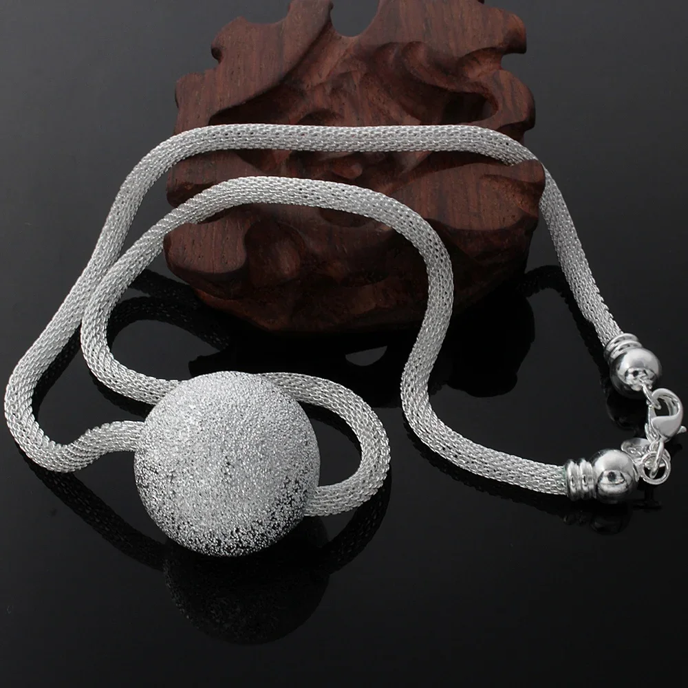 

Popular Brands 925 Sterling Silver Frosted Large Beads Pendant Necklace for Women Fashion Wedding Party Jewelry Christmas Gifts