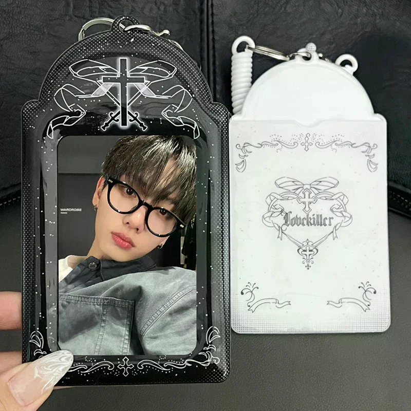 Kpop Photocard Holder Student Bus Card Protective Photo Sleeves Love Cross Small Card Storage Case Pendant Lovely id