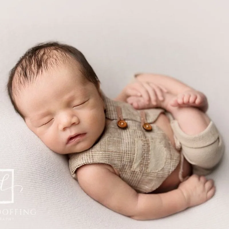 British Gentleman Style Newborn Photo Outfit Set Baby Studio Shooting Costume Infant Growth Souvenir Photography Clothing Prop view 2