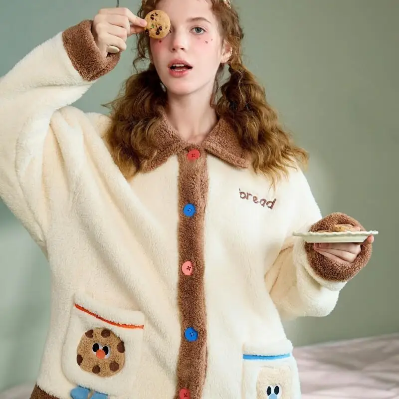 

Female Comfortable Sleepwear Thickened Warm Flannel Outdoor Home Wear Super Cute Cute Women's Pajama Set Autumn Winter Home Suit