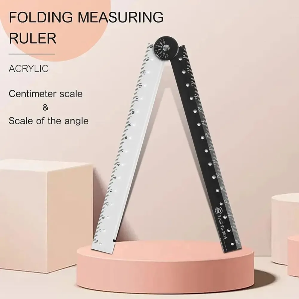 Plastic Folding Ruler Non-toxic Clear Scale Elementary School Stationery Ruler Foldable Black and White Minimalist Ruler