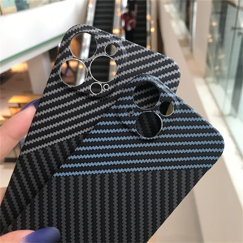 Ultra-Thin Carbon Fiber Texture Borderless Case for iPhone 15 Pro Max 7G 8G XR XS Max 11 Pro 12 13 14 Plus Matte Protective Case
