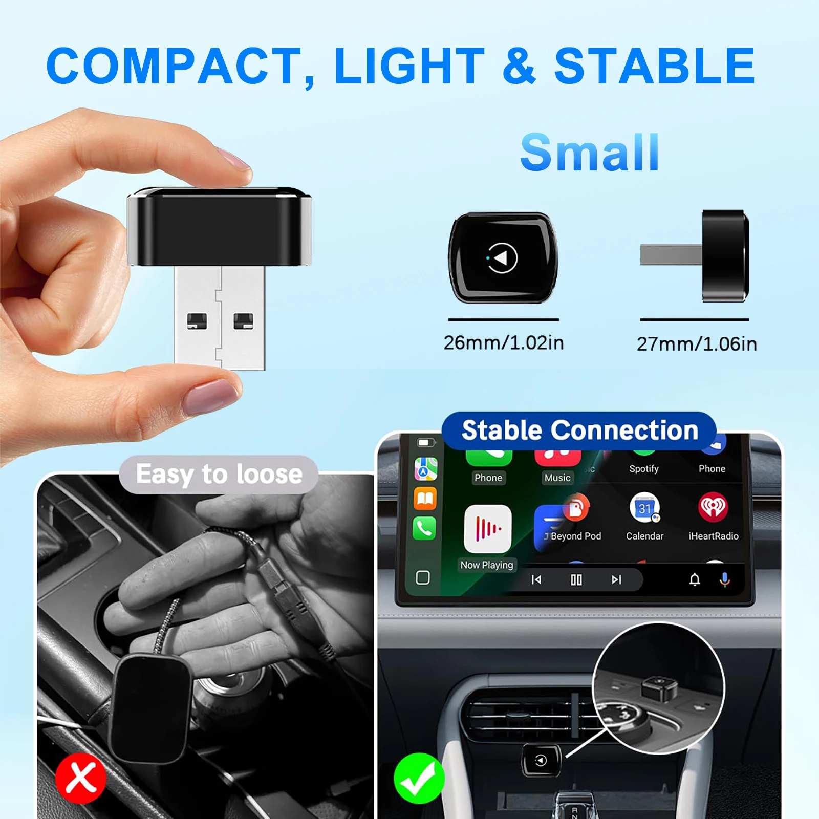 2026 Upgrade 2-in-1 Mini Wireless CarPlay Android Auto Adapter, Wired to Wireless Car Play Dongle Fast Auto Connect Low Latency,