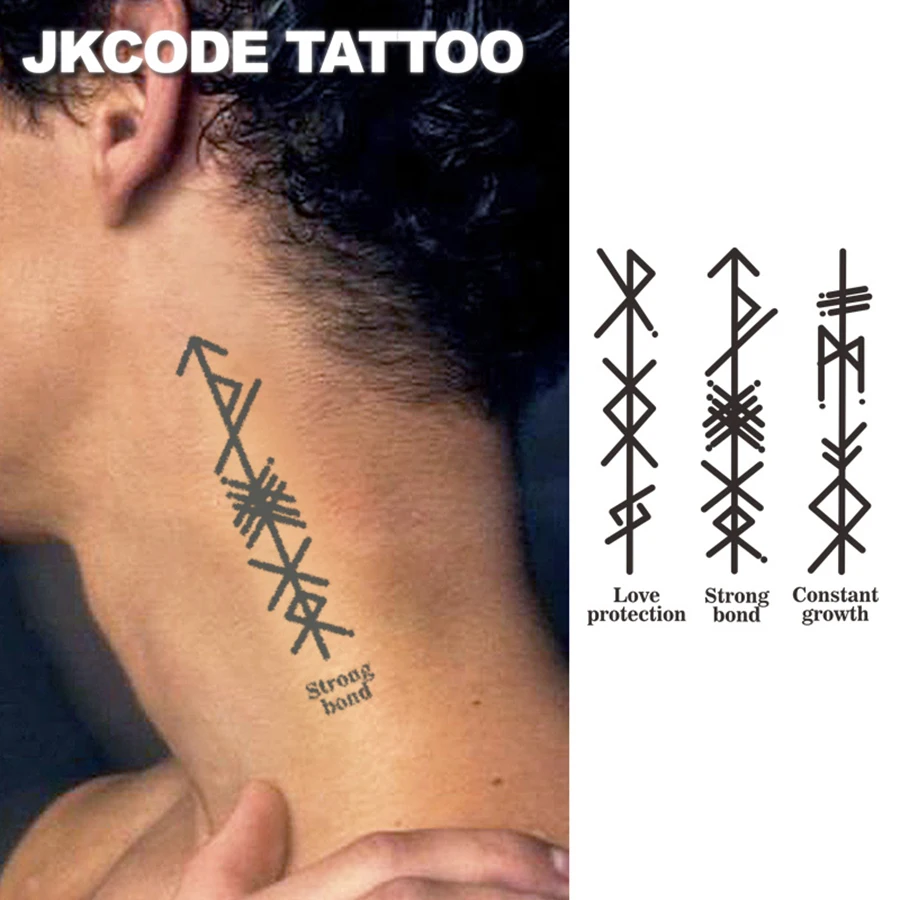 

3 Pcs Value Pack Herbal Tattoo Ancient Viking Peace Ancient Script Totem "Love" "Strong Bond" Meaning Pattern Finger Tattoo Rock Style Hand Neck Finger Tattoo Cool Men's and Women's Style Totem Multi-Purpose Tattoo Stickers Long-Lasting Waterproof for 15 