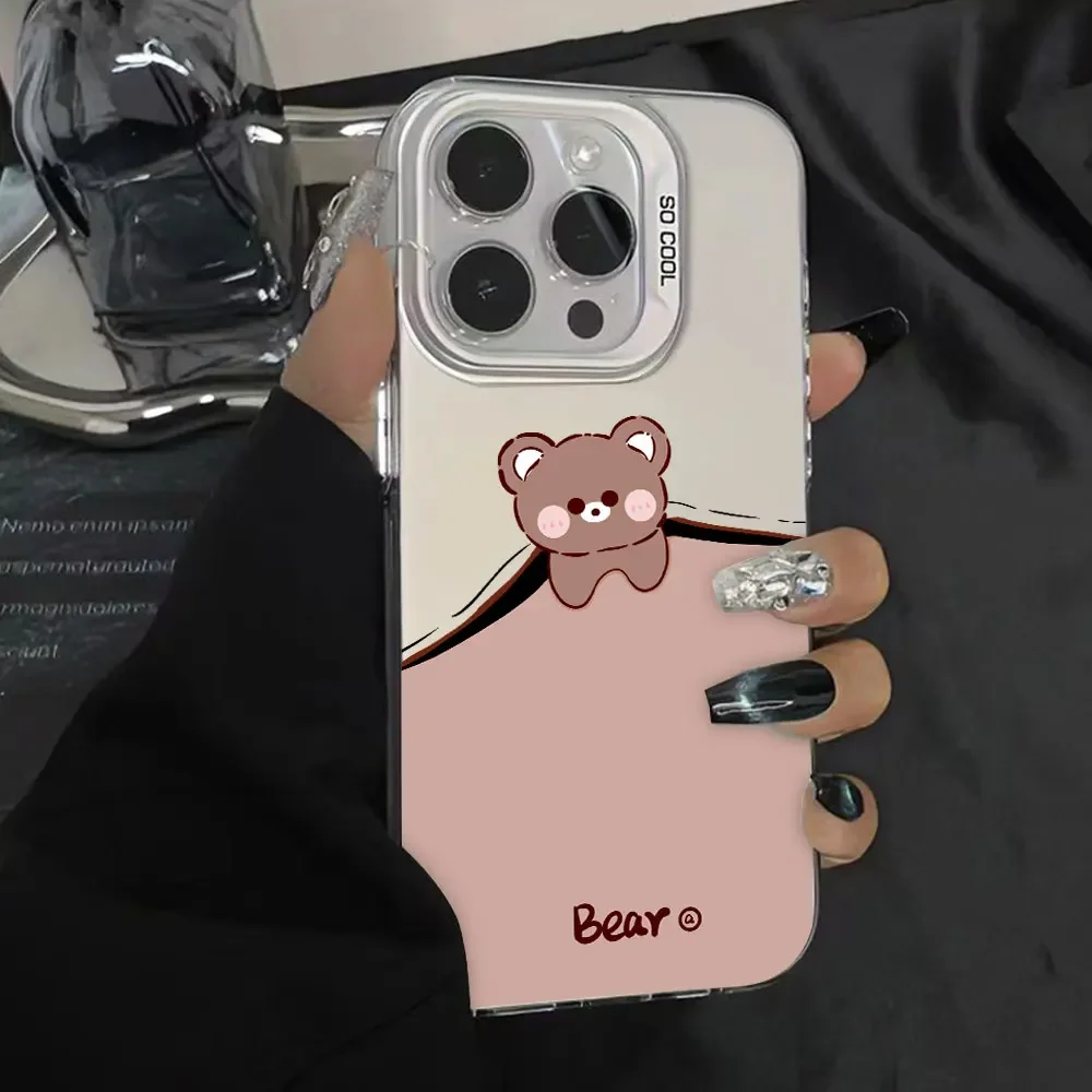 Case For Xiaomi POCO M6 Pro X6 X5 Pro 4G 5G C65 C61 C50 C51 M2 M5S X4 NFC Silver IMD Phone Funda Luxury Bear Lion Pattern Cover