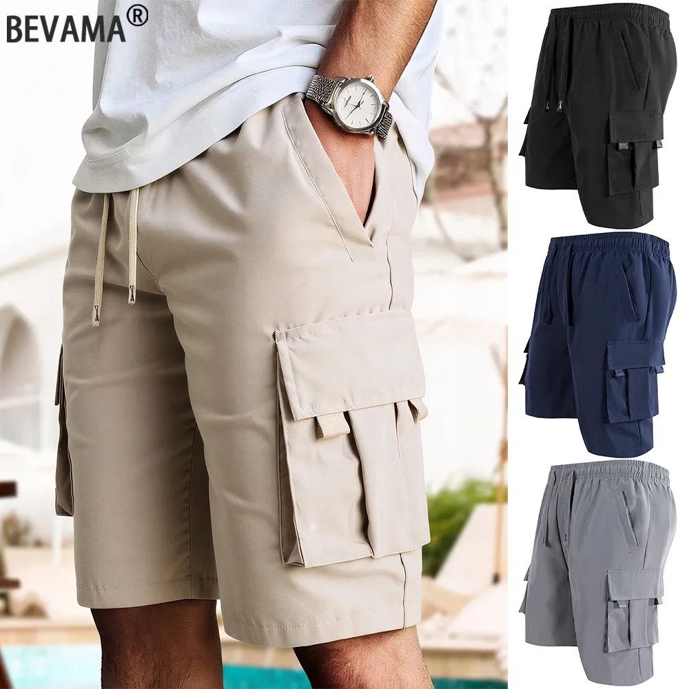 

Мужские трендовые шорты-карго, однотонные, дышащие, с завязками на талии и карманами, короткие брюки, летние повседневные брюки для бега