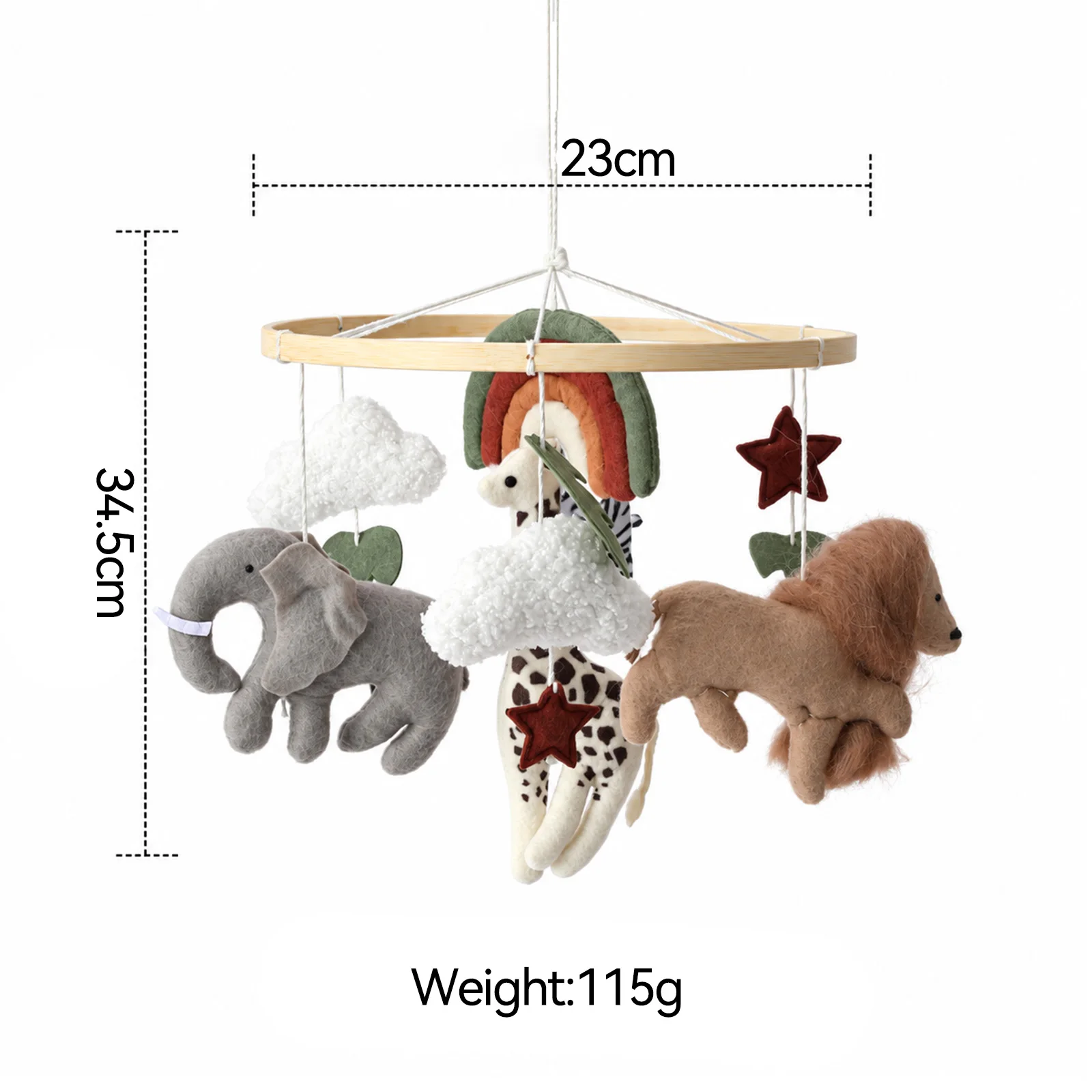 Montessori Jungle Crib Mobile - Felt Animal Nursery Mobile with Wooden Ring for Newborn 0-12 Months, Sensory Visual Development