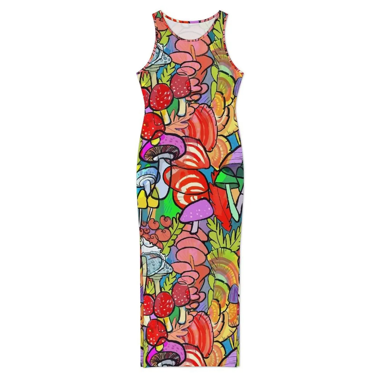 Female Bodycon Dress Casual Forest Appeared Maxi Dresses Spring Colorful Mushroom Sleeveless Streetwear Custom DIY Dress