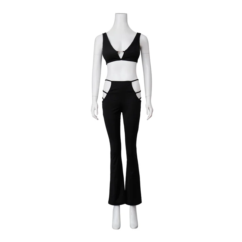 Disfraz de Cosplay de Maddy Perez de Euphoria, conjunto de top corto negro y pantalones de Maddy, trajes de fiesta de Halloween y carnaval de Maddy