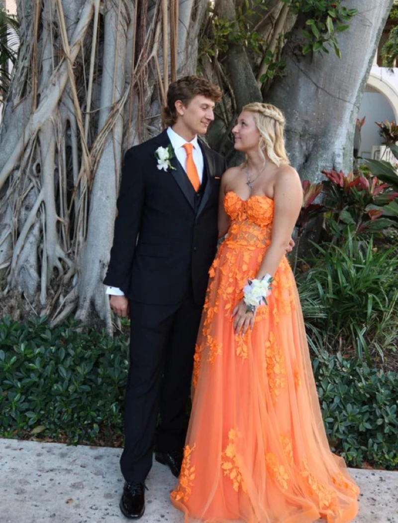 

Sexy Orange Prom Dresses Lace Sweetheart Long Party Dress A-line Bespoke Formal Evening Gown For Elegant Women 2024 Weddings
