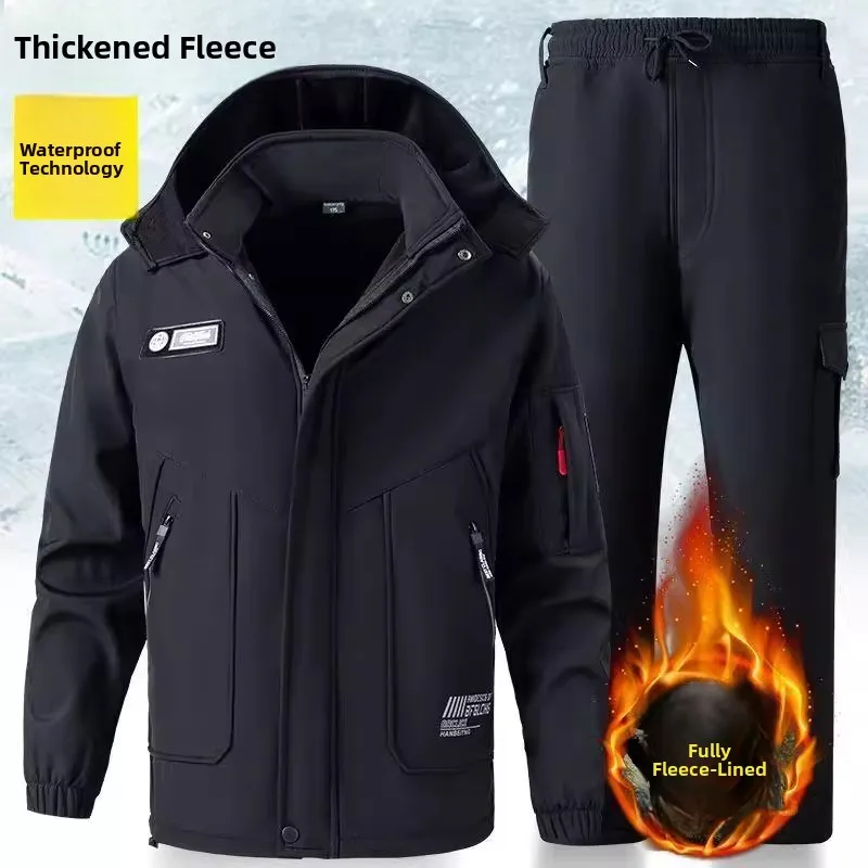 Thickened Fleece Outdoor Workwear Windproof Waterproof Outdoor Climbing Suit Anti-cold Warm Wear-resistant Work Uniform Set