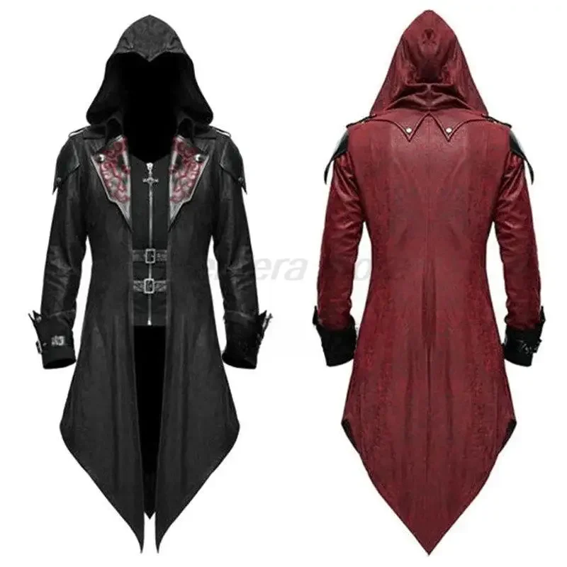 Casaco Assassin Cosplay com capuz masculino, streetwear de homem medieval, fantasia outwear, Edward Assassins Creed, Halloween, 2 cores