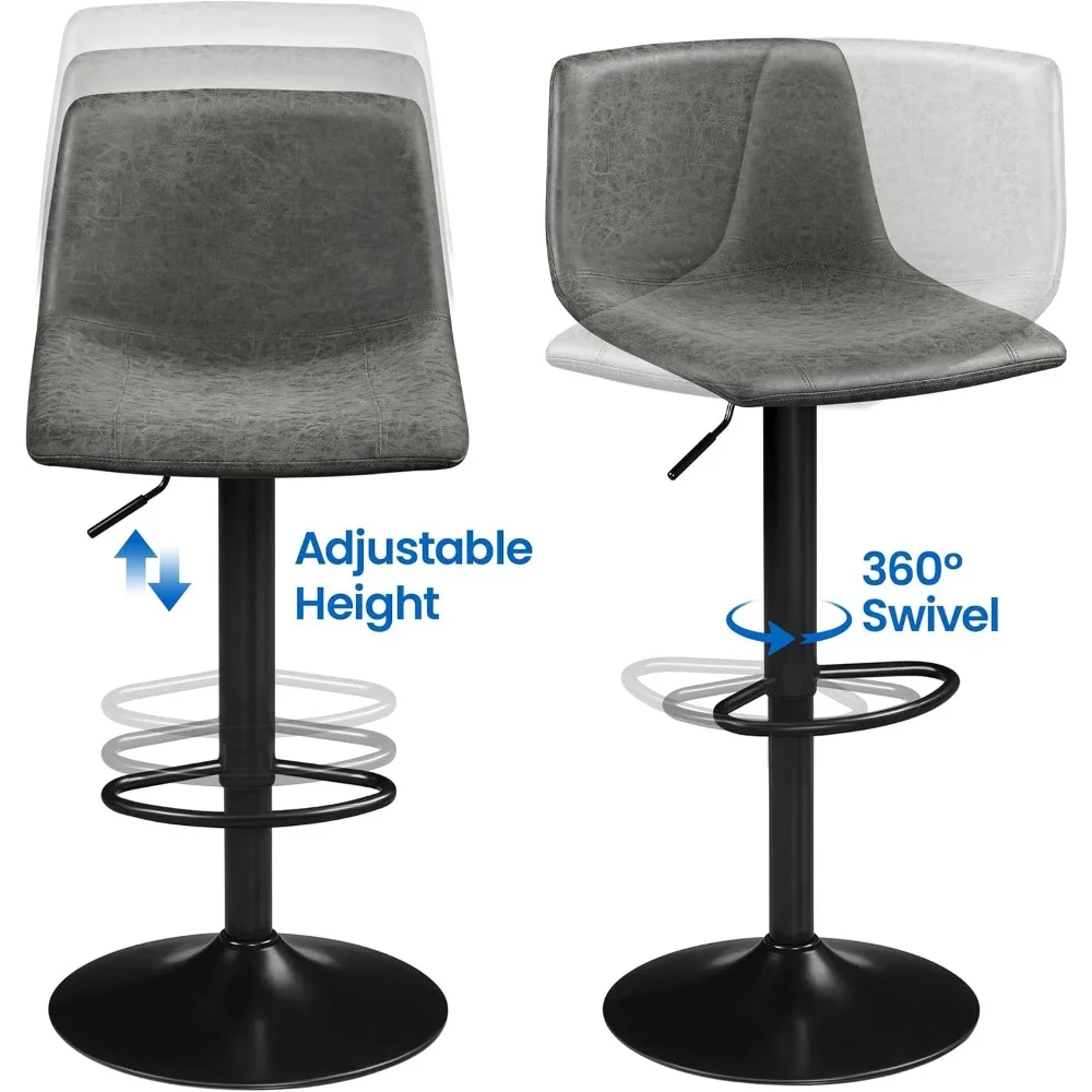 Bar Stools Set of 2, Armless Adjustable Swivel Barstools with Back and Footrest, PU Leather Counter Height Bar Chairs