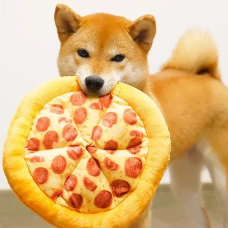 Plüsch-Hundespielzeug in Pizzaform, Quietschendes Kauzubehör, Bissresistentes Zahnreinigungsspielzeug für Welpen, Tägliches Spielen und Entspannen