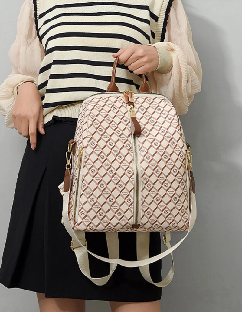 2026 Korean Soft Leather Anti Theft Travel Backpacks Women's Fashion Letter Design Shoulder Bags Totes Large Capacity Backpack