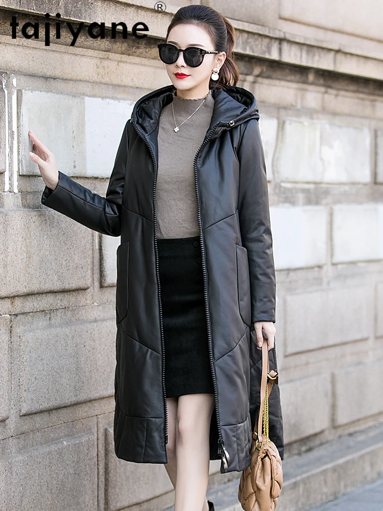 TAJIYANE Real Sheepskin Duck Down Coat Woman Hooded Puffer Jacket High Quality Genuine Leather Jackets 2025 Women Clothes 가죽자켓여자