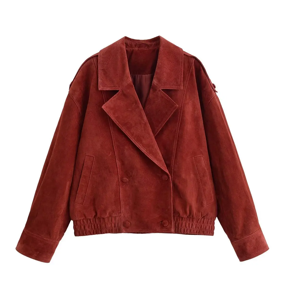

European and American style 2025 autumn and winter new fashion versatile loose asymmetrical lapel suede leather jacket