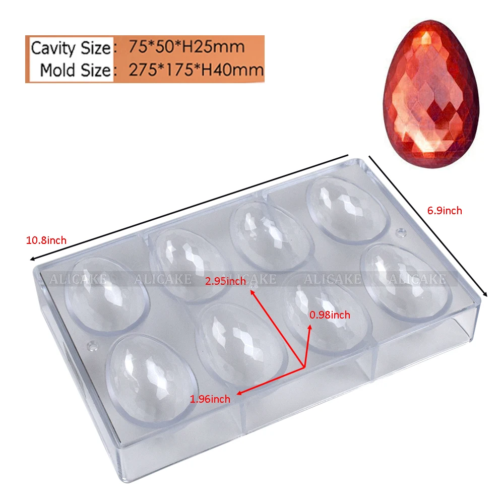 Easter Egg Polycarbonate Chocolate Bomb Mold 8 Cavity Professional for Sweetshop Bakery Confectionery Plant Baking Pastry Tools