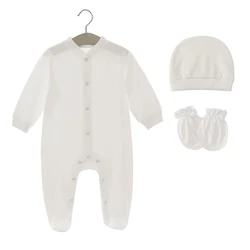 3Pcs Hospital Hat Long Sleeves Romper Gloves Set for Baby Feet Wrap Jumpsuit Clothing Set for Infants Unisex Shower Gift