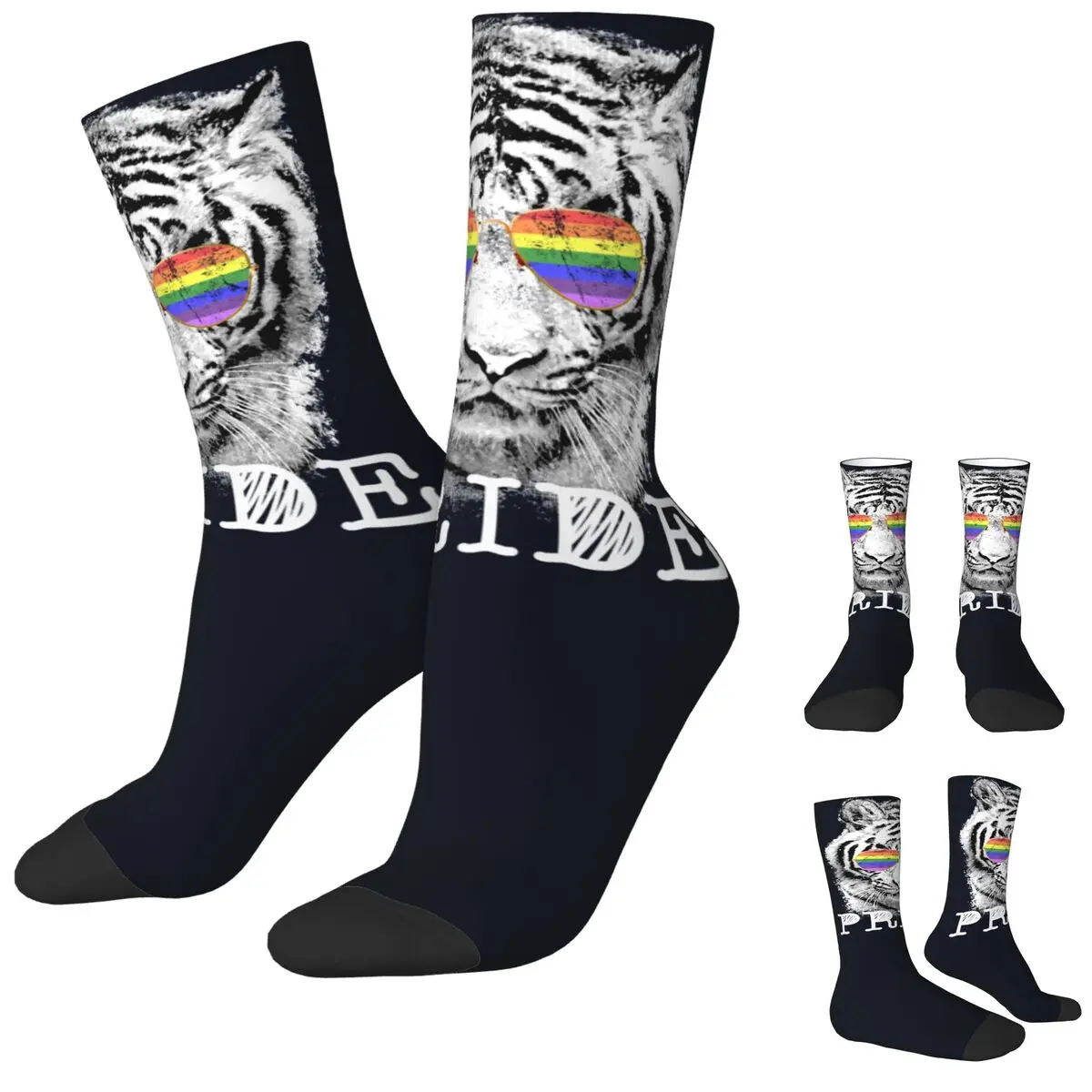 

Happy Funny Men's Socks Harajuku LGBT Tiger Rainbow Glasses Gay Pride Sock Sport Women's Socks Spring Summer Autumn Winter
