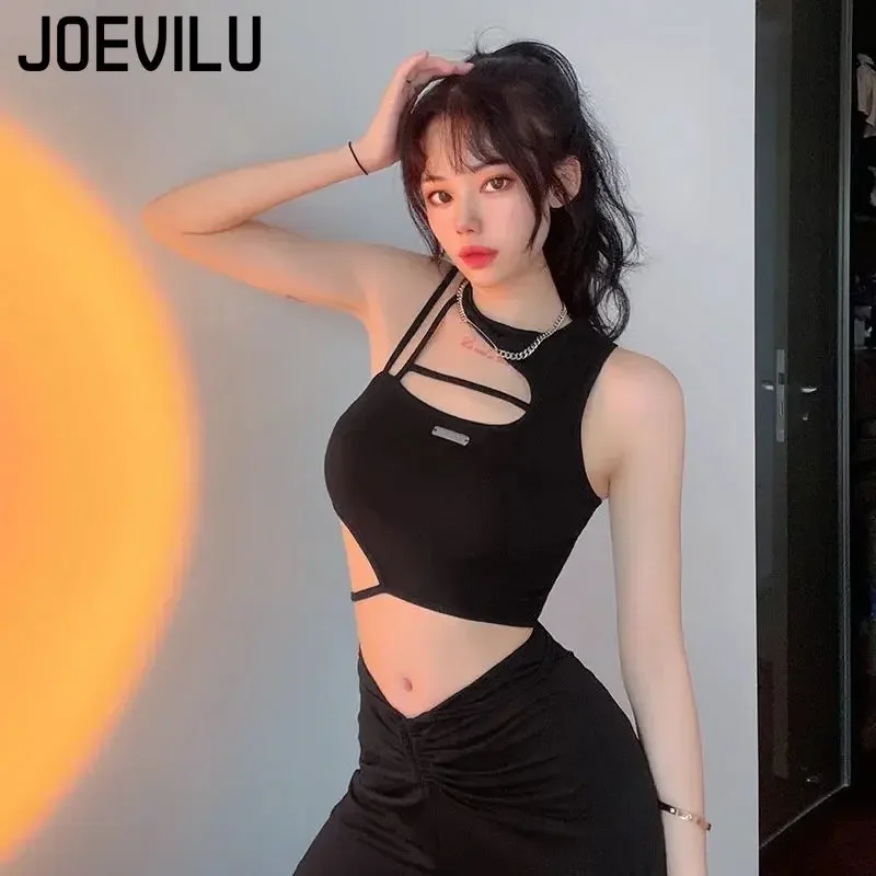 Dark Style Hollowed Out Tank Top Women's Asymmetric Slim Fit Strap Crop Tops Y2k Gothic Sexy Cute Corset Korean Fashion Clothing