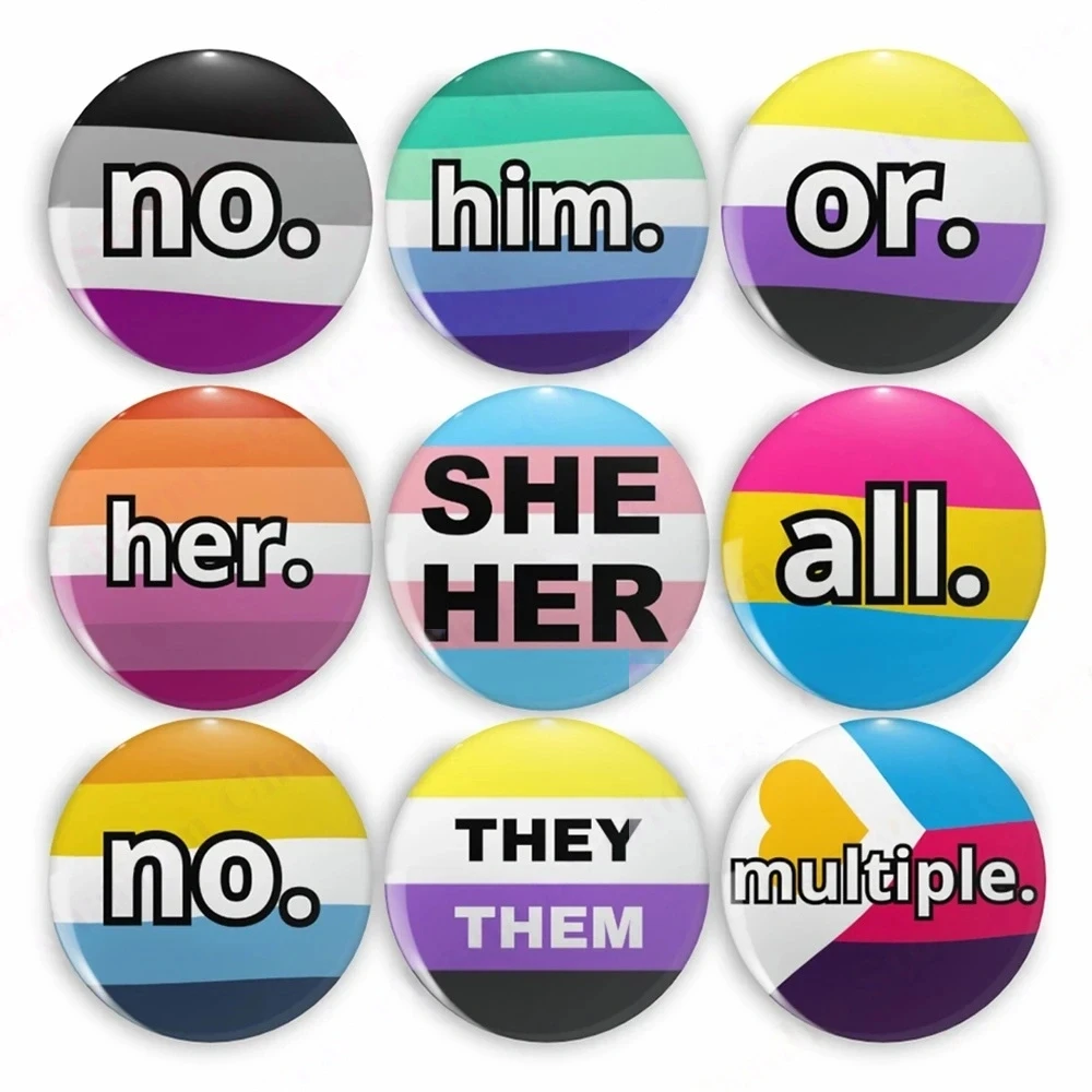 Pride Rainbow Flag Tinplate Brooches LGBT Gay Lesbian Button Pins THEY/THEM SHE/HER HIS/HIM Pansexual Badges Backpack for 44mm