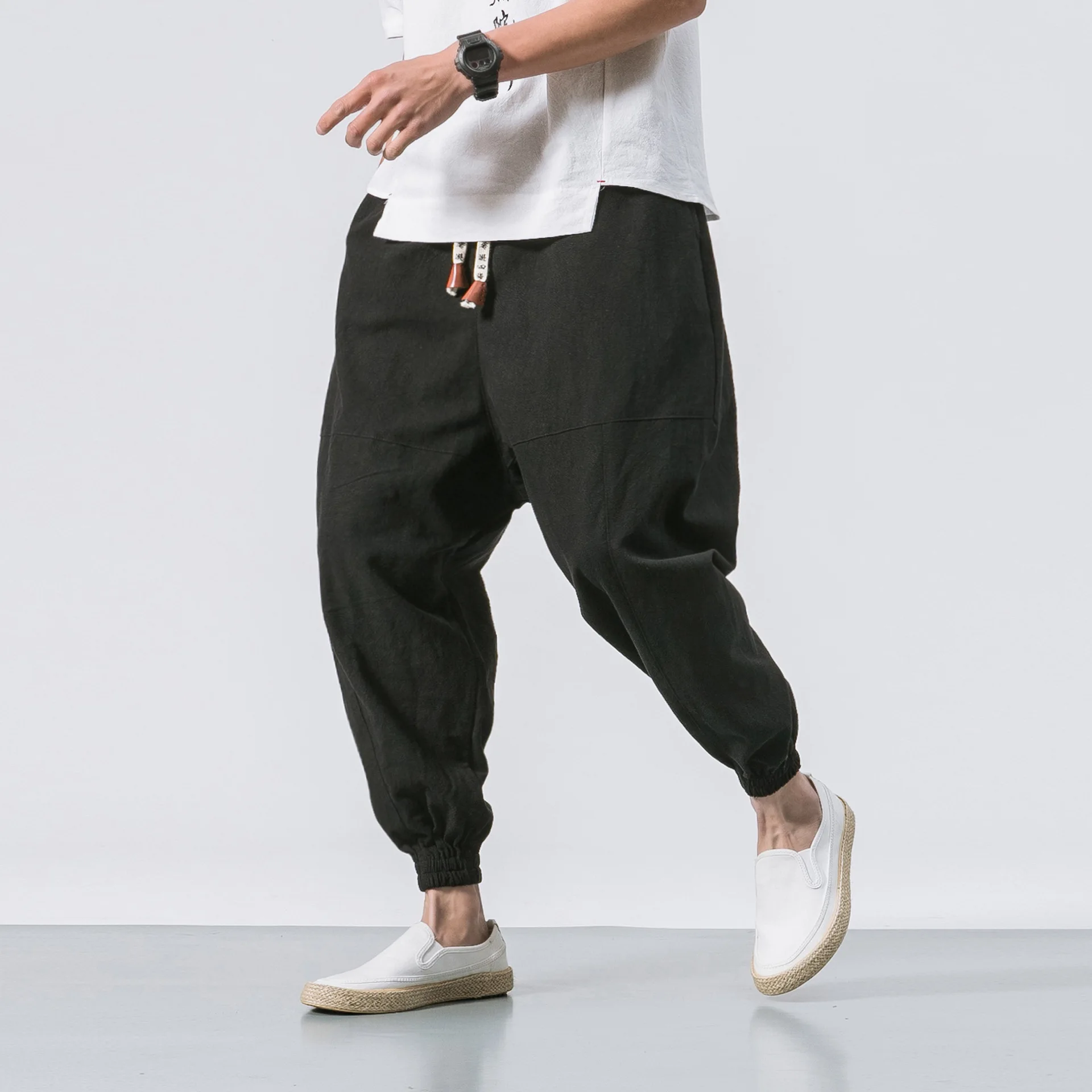 2025 New Brand Oversize Men Harem Pants Chinese Linen Men Pants High Quality Casual Loose Trousers Male