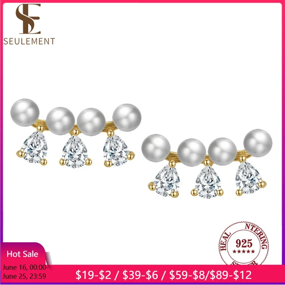 

Seulement 4 Pieces Natural Freshwater Pearl Earrings for Women Luxury 925 Sterling Silver Zircon Stud Earrings Jewelry