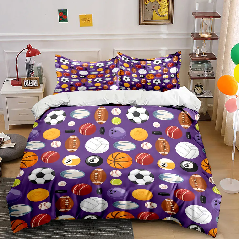 Sports Ball Pattern Set suitable for kids' rooms, Multiple sizes kid's and adults' bedroom Exquisite 3PC bedding set, gift