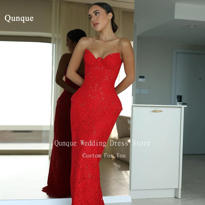 

Qunque Customized Red Prom Dresses Mermaid Evening Dress Elegant Lace Girls Birthday Party Dresses Long 2025 Vestidos De Festa