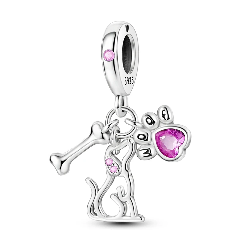 Fashion 925 Sterling Silver Dog Paw Print Bone Charms Pendant Fit Original Bracelet DIY Women Birthday Jewelry Gift