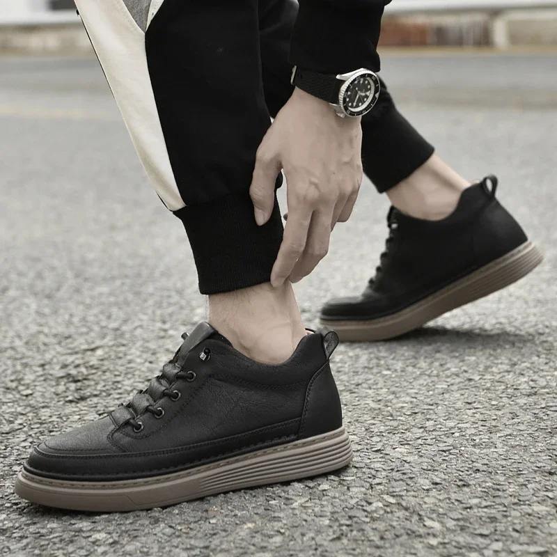 Spring Men Internal Height Increasing Oxford Shoes Casual Leather Shoe Fashion 6cm Elevator Shoes Outdoor Male Platform Sneakers
