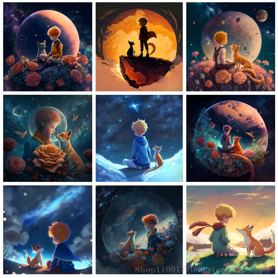 5D DIY Diamond Painting Anime Little Prince and Fox Rose Full Square Rhinestones Mosaic Cross Stitch Embroidery Picture Y69