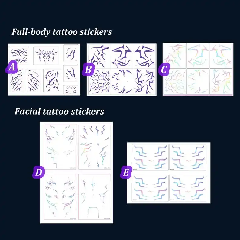 Pegatinas de tatuaje de cazador de demonios K-POP, tatuaje temporal de Cosplay Rmi Jiu para cara, brazo, cintura, pecho, pegatina de arte corporal de fiesta K-pop