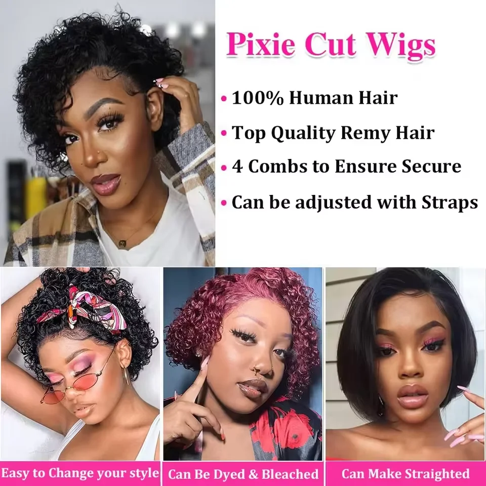 Pixie Cut Lace Wig Bob Wig 13x1 Lace Front Curly Human Hair Short Curly Wigs Pre plucked Transparent HD Human Hair Lace Wigs - Image 5