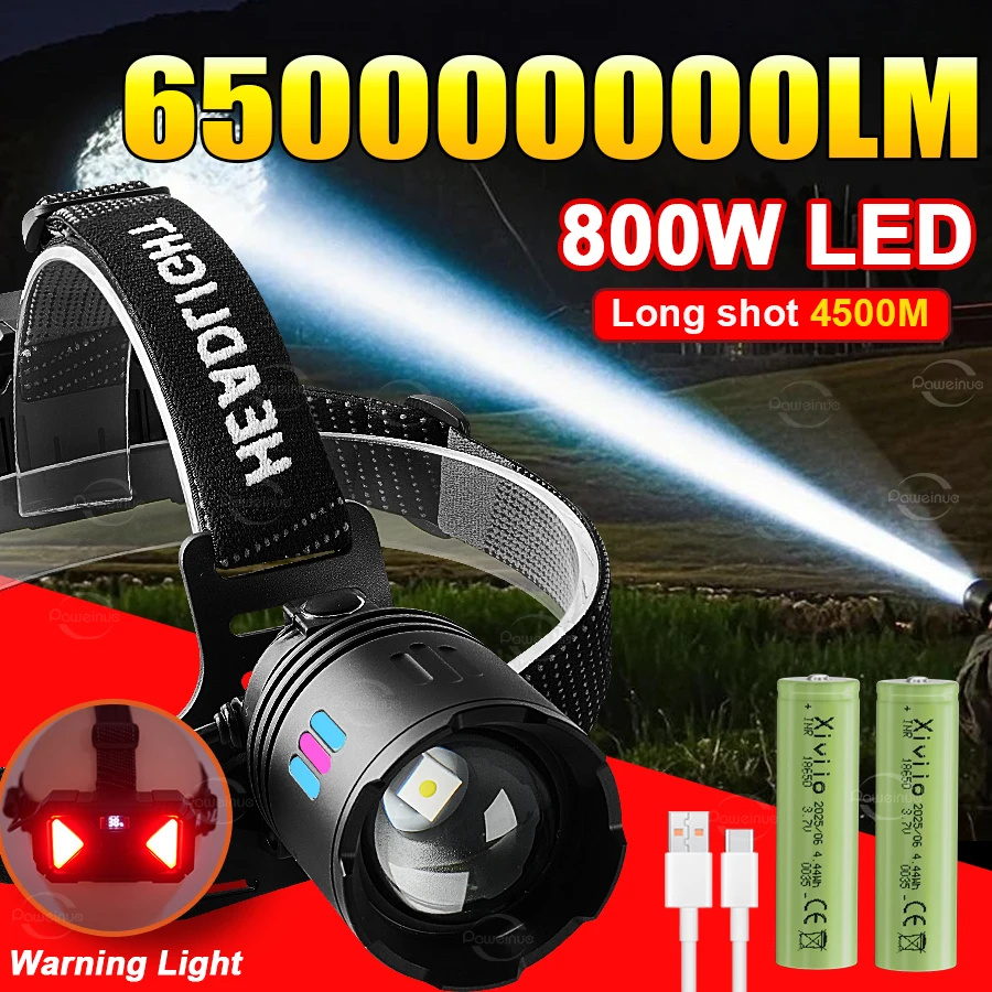 Fluorescent Headlight High Power LED Headlamp Rechargeable Head Flashlight 18650 Waterproof Head Lantern Outdoor Camping Fishing
