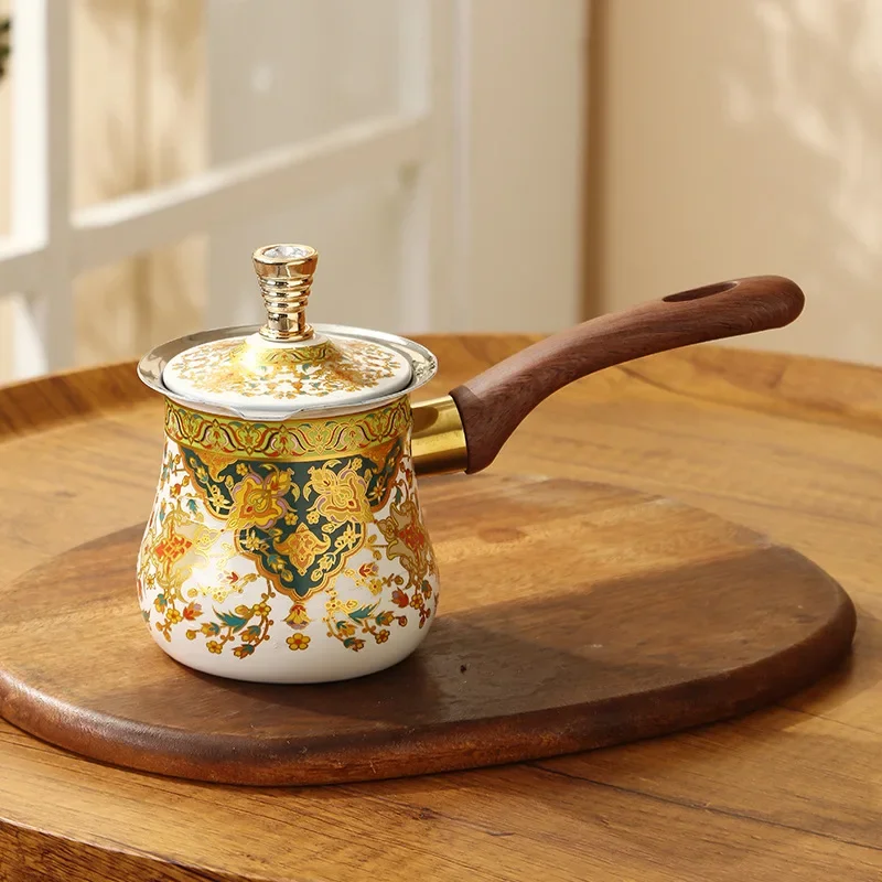 720ML Professional Turkish Coffee Pot Set with Warmer Base Golden Stainless Steel Teapot Non-Slip Handle for Home Kitchen Decor