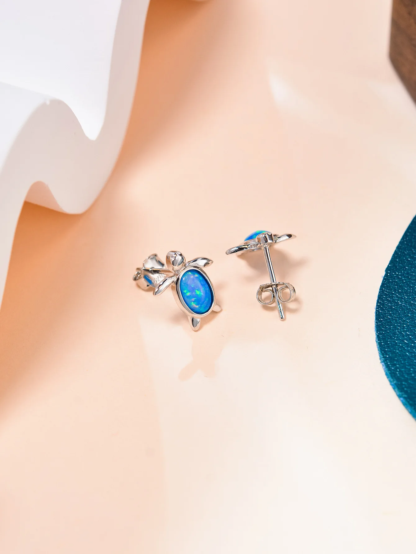 Sterling 925 Silver Turtle-shape Women's Earrings Inlaid with Blue Opal, Lovely Style for Animal Protection Party or as a Gift
