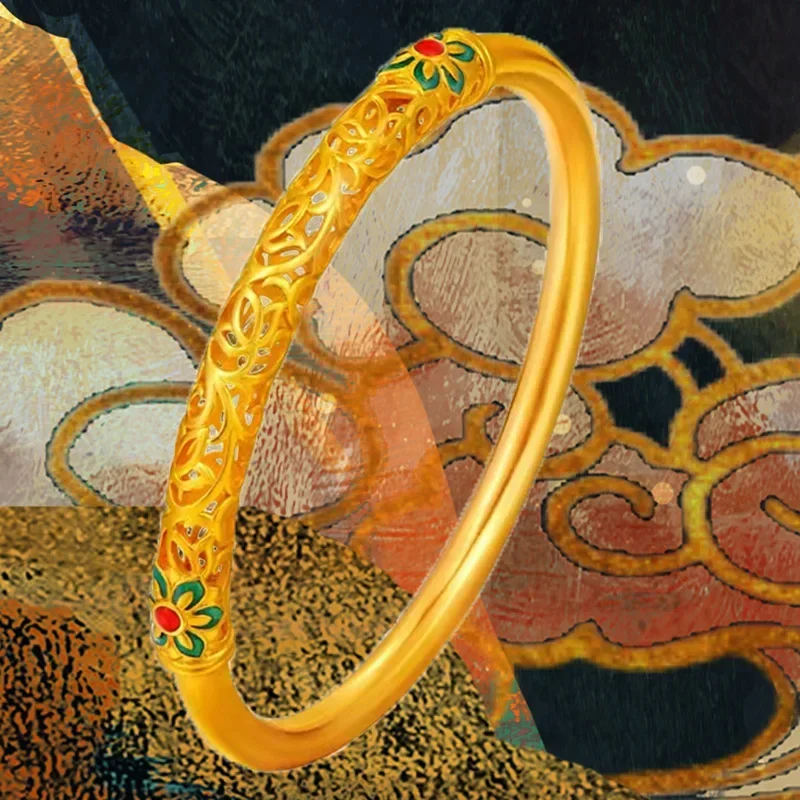 حقيقي 24K الذهب اللون حقيقية غير يتلاشى سوار النحاس مطلية بالذهب Dunhuang الوطنية مزاجه بسيط المرأة الإسورة
