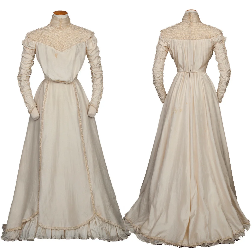 Medieval Renaissance White Ball Gown Long Sleeves Dress for Women Victorian Vintage Costume Tudor 1900s Party Dress