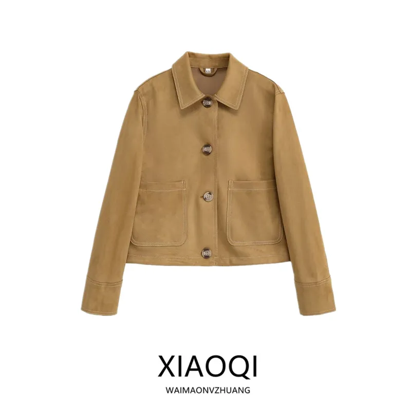 Leder Jaet 2025 Frühling Herbst Neue Damen Faionable Velvet Texture Quali Oberbekleidung Vielseitig Sle Long Sve C...