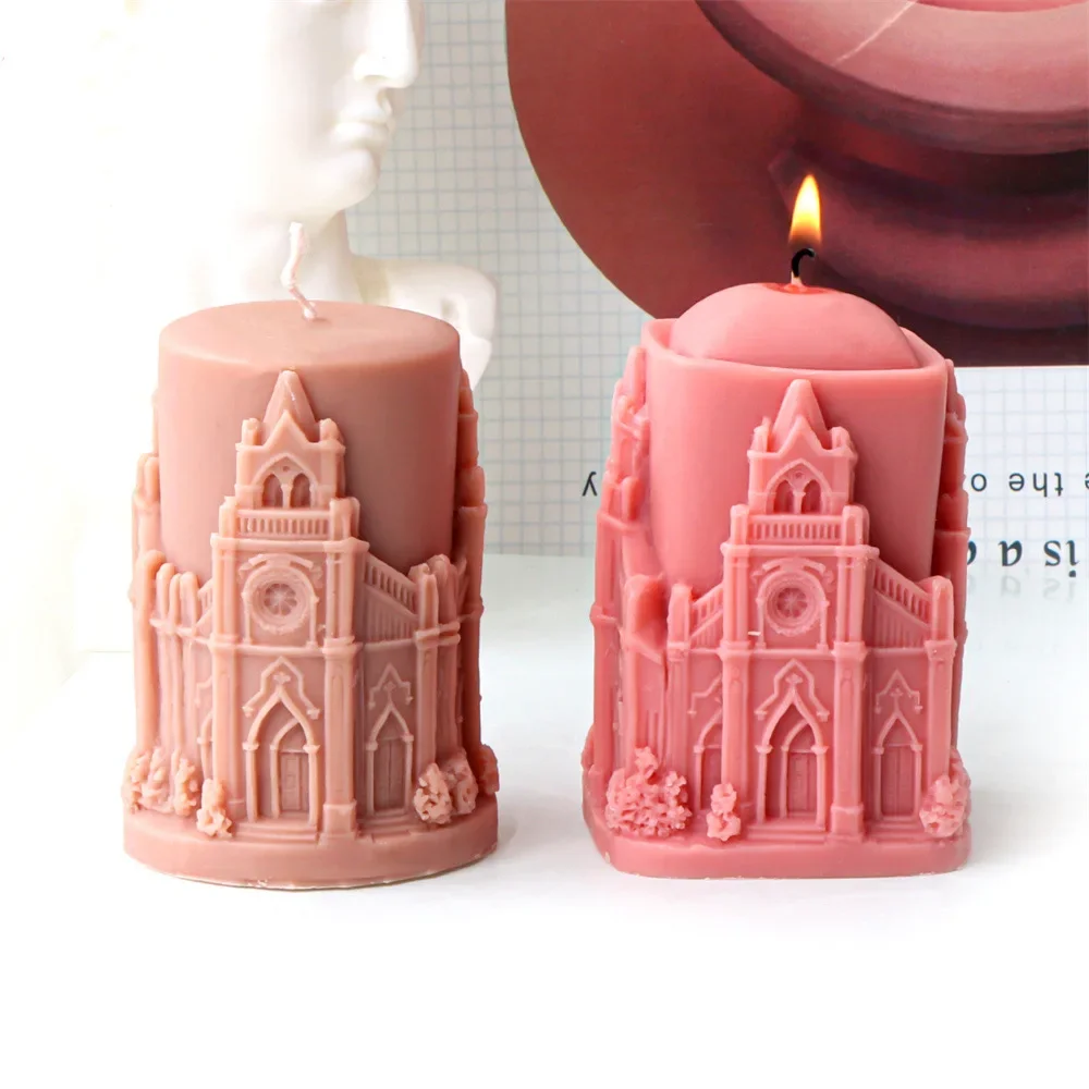 3D Relief Castle Square Column Silicone Candle Molds Building Cylinder Resin Plaster Mould Geometry Triangular Cone Office Decor