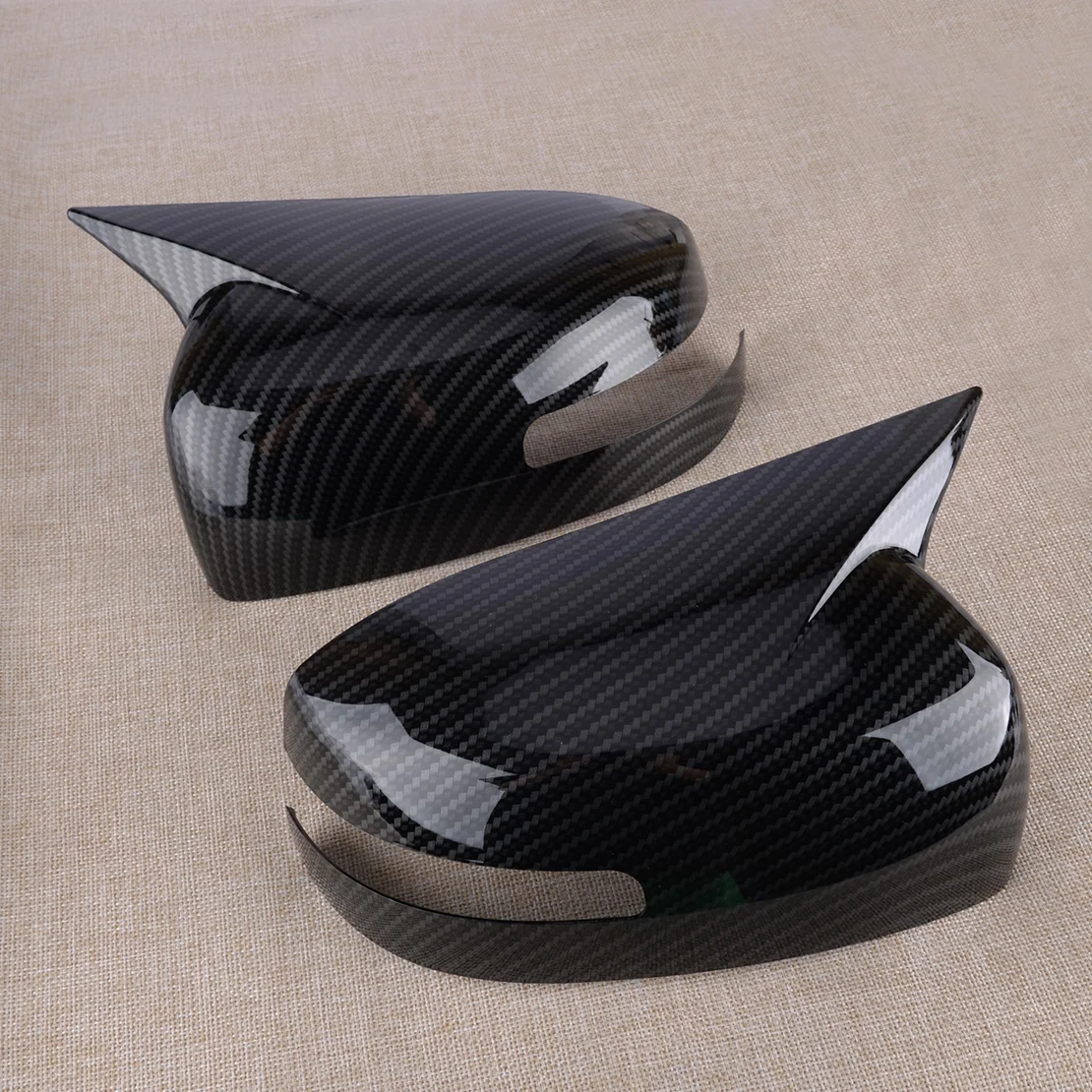 1 Pair Carbon Fiber Grain Ox Horn Side Rearview Mirror Cover Cap with Light Hole Fit for Mitsubishi Lancer EVO 2013-2016 New