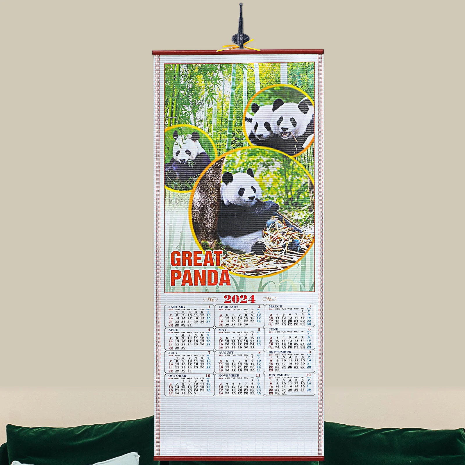 

Wall Calendar for Hanging Imitation Rattan Scroll 2024 New Year Large Tradition Chinese