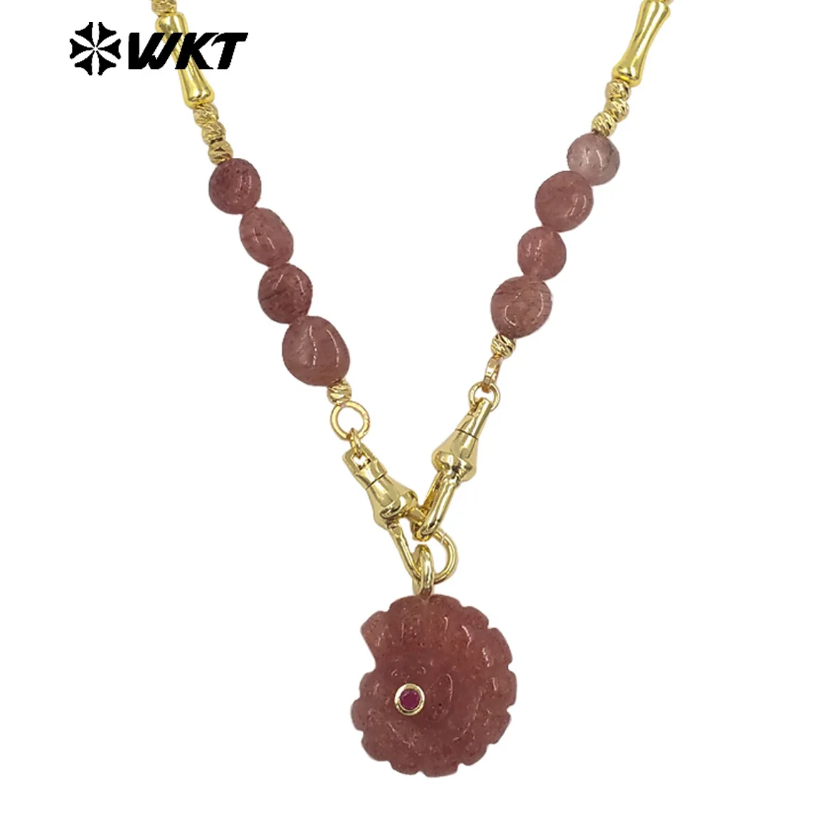 WT-N1520 Fashionable And Colorful Gemstone In Cylindrical Shell Shape With Colored Stone Beads Brass Necklace For Daily ACC