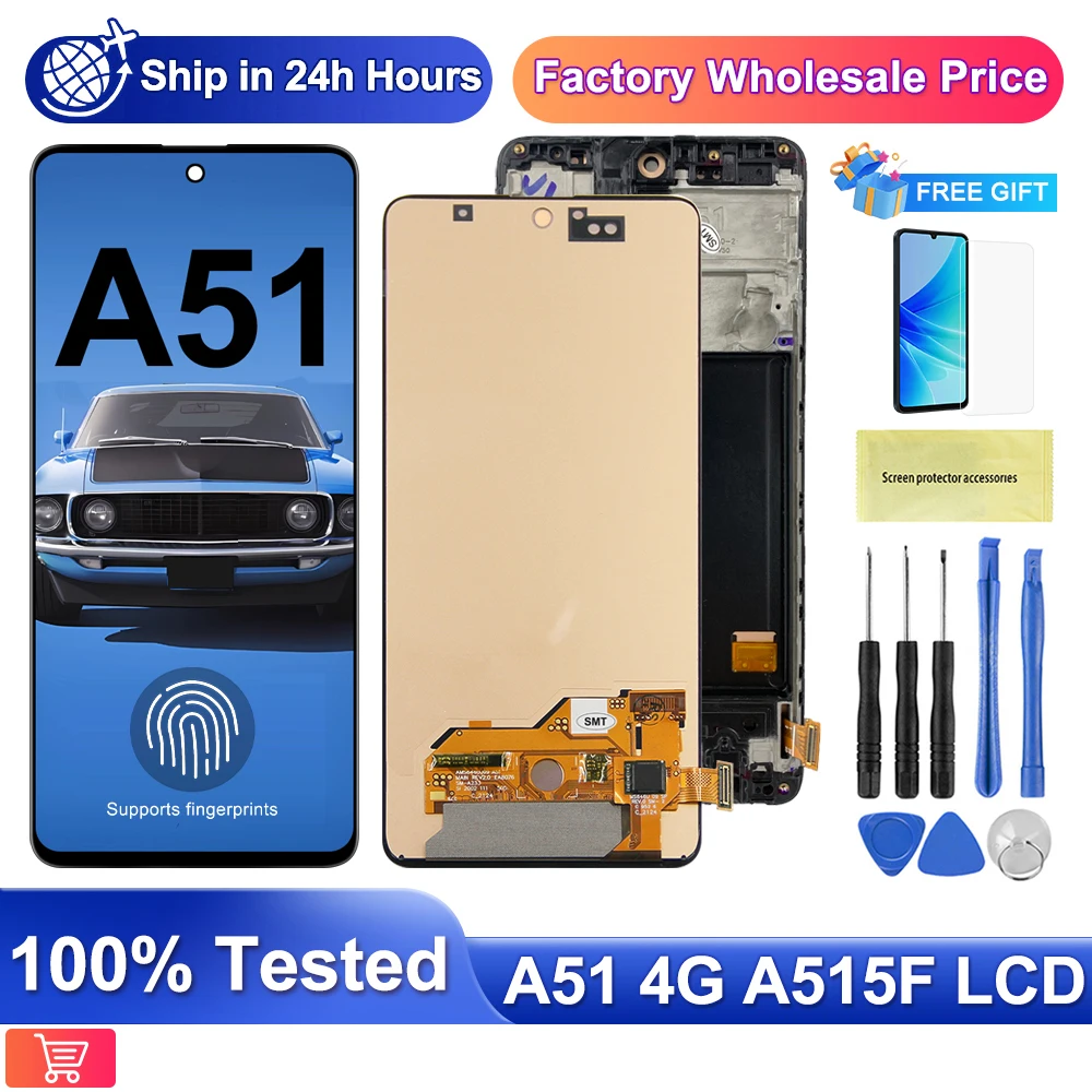 AMOLED para Samsung Galaxy A51 A515 A515F pantalla LCD MONTAJE DE digitalizador con pantalla táctil A51 reemplazo LCD con marco, huella digital