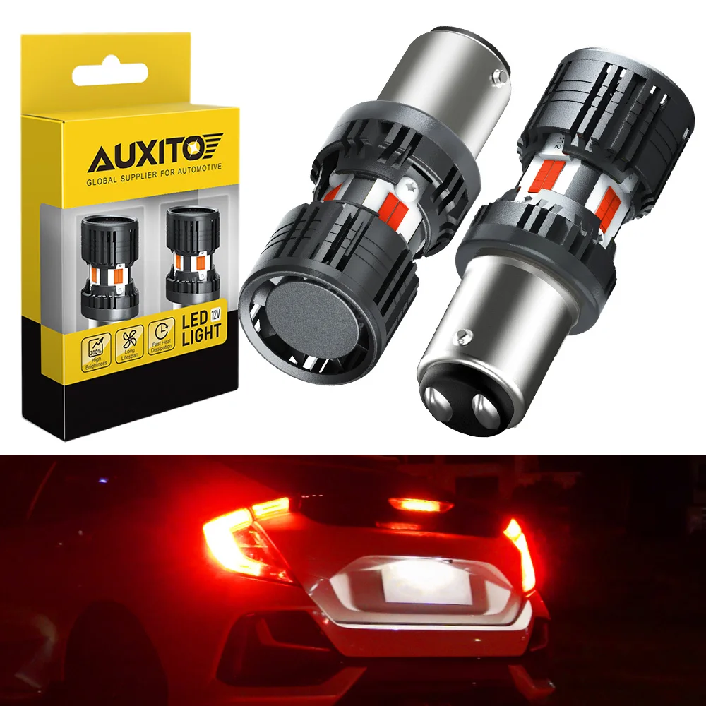 AUXITO 1157 BAY15D P21/5W LED Brake Stop Red Lights Canbus Error Free Bulb Tail Lamp Daytime Running Light Wtih Cooling Fan 2Pcs