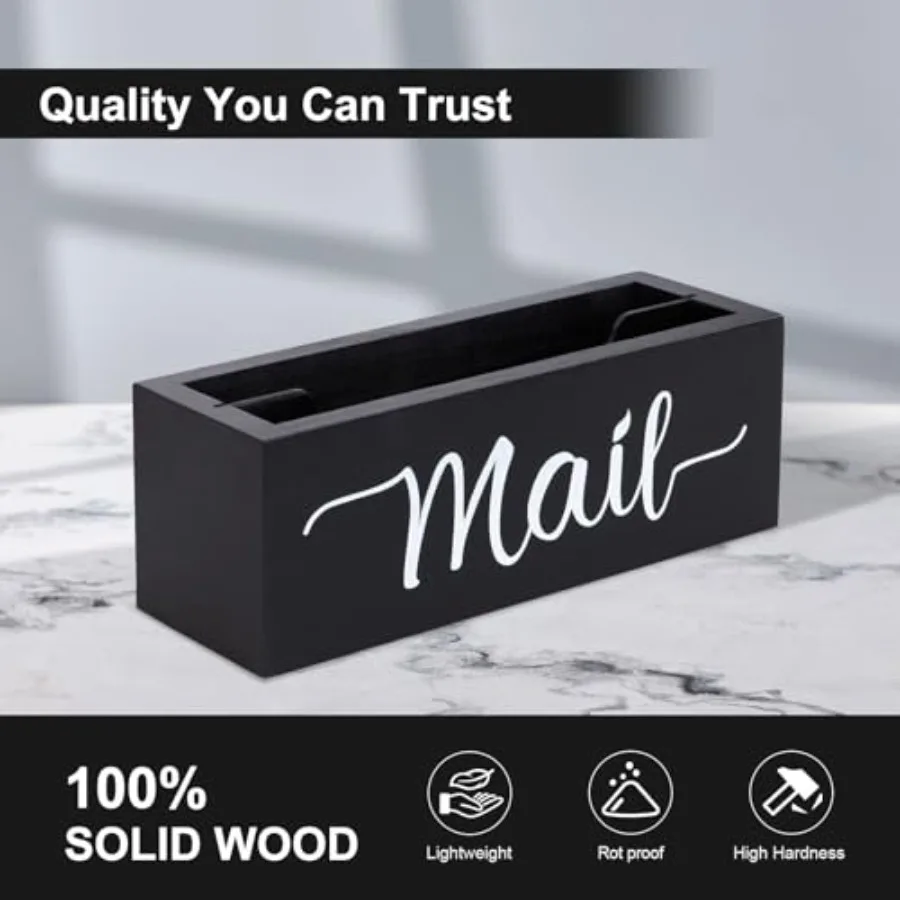 Desk Mail Organizer, Mail Organizer Countertop, Wood Desk Mail Storage Box, Envelop Holder for Home Office Black-2 slot - view 3