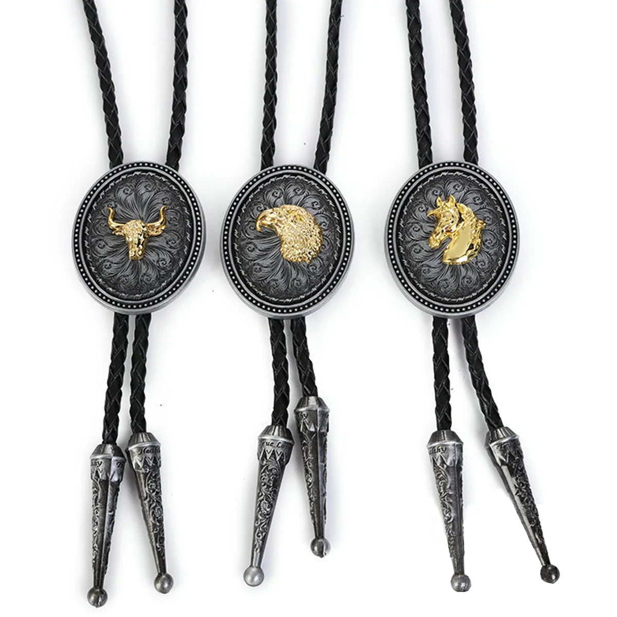 Western Cowboys Bolo Tie Men's Fashion Necktie Adjustable Length Leather Cord with Metal Tips